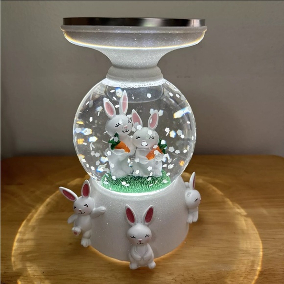 Bath & Body Works Easter Bunny 3 Wick Light Up Water Globe Candle Pedestal 8.5" - Picture 6 of 13